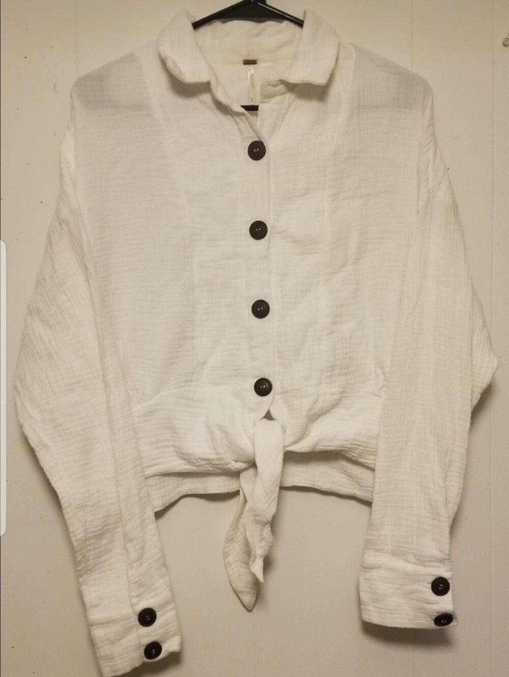 Free People Sun Streaks Tie-Front Top White Gauze Fabric Womens Size Medium